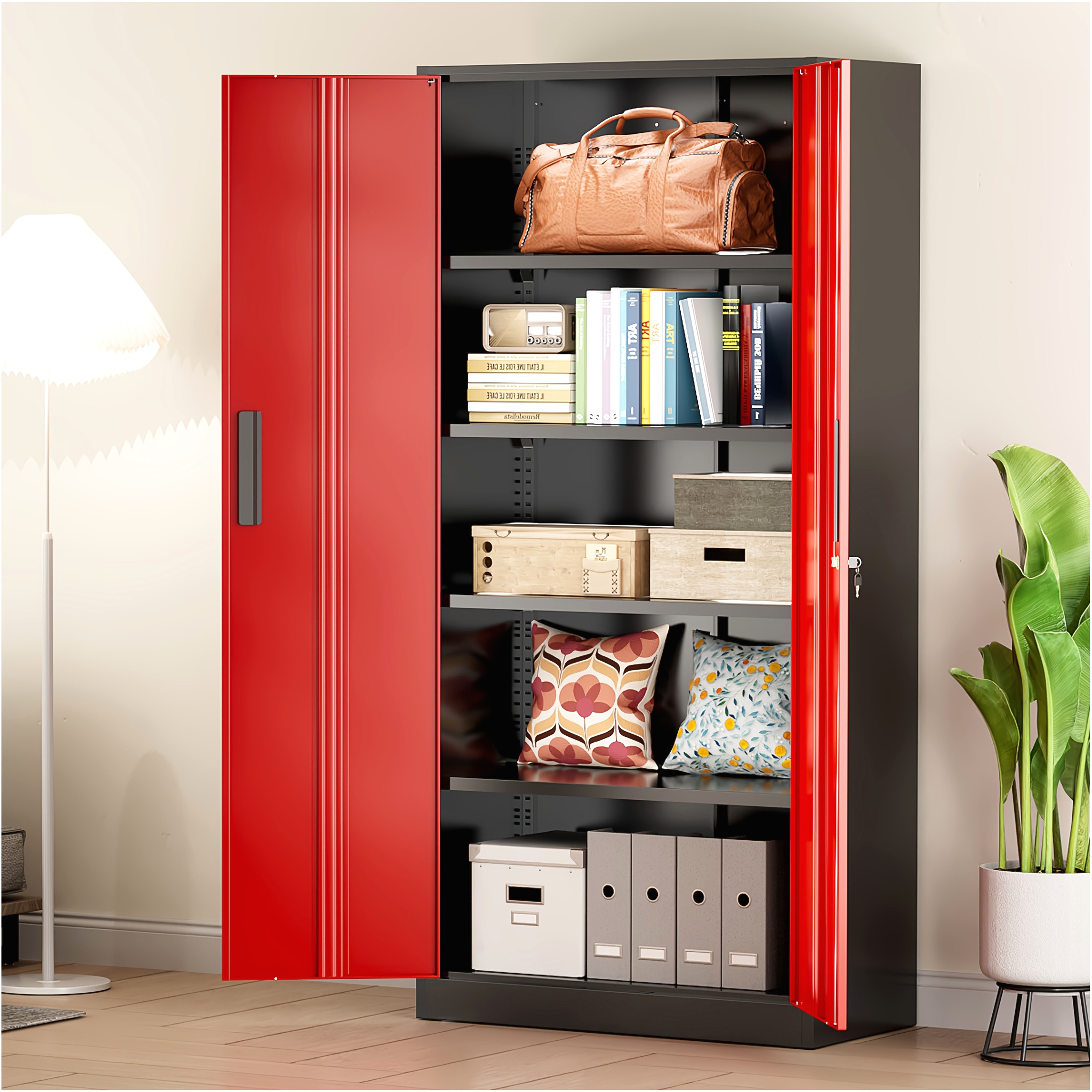 Home Security Features - Stylish Steel Floor-Standing Garage Storage Cabinet